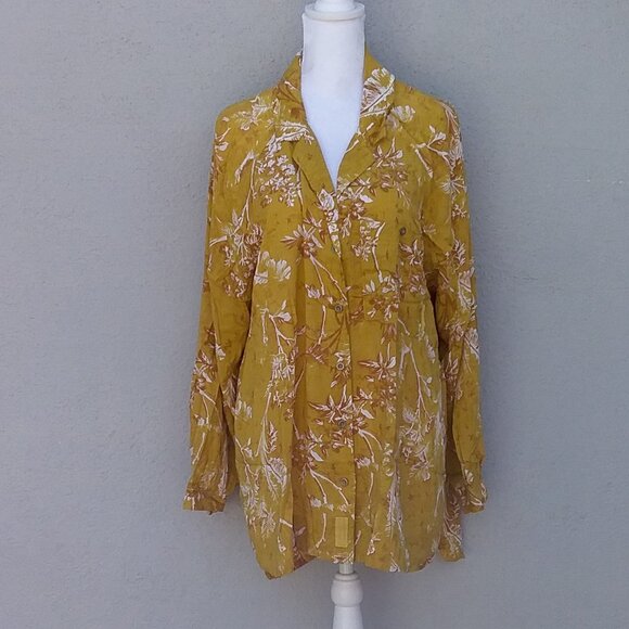 Free People We the Free "It's A Vibe" Yellow Lagenlook Long Sleeve Shirt Medium - Picture 2 of 8